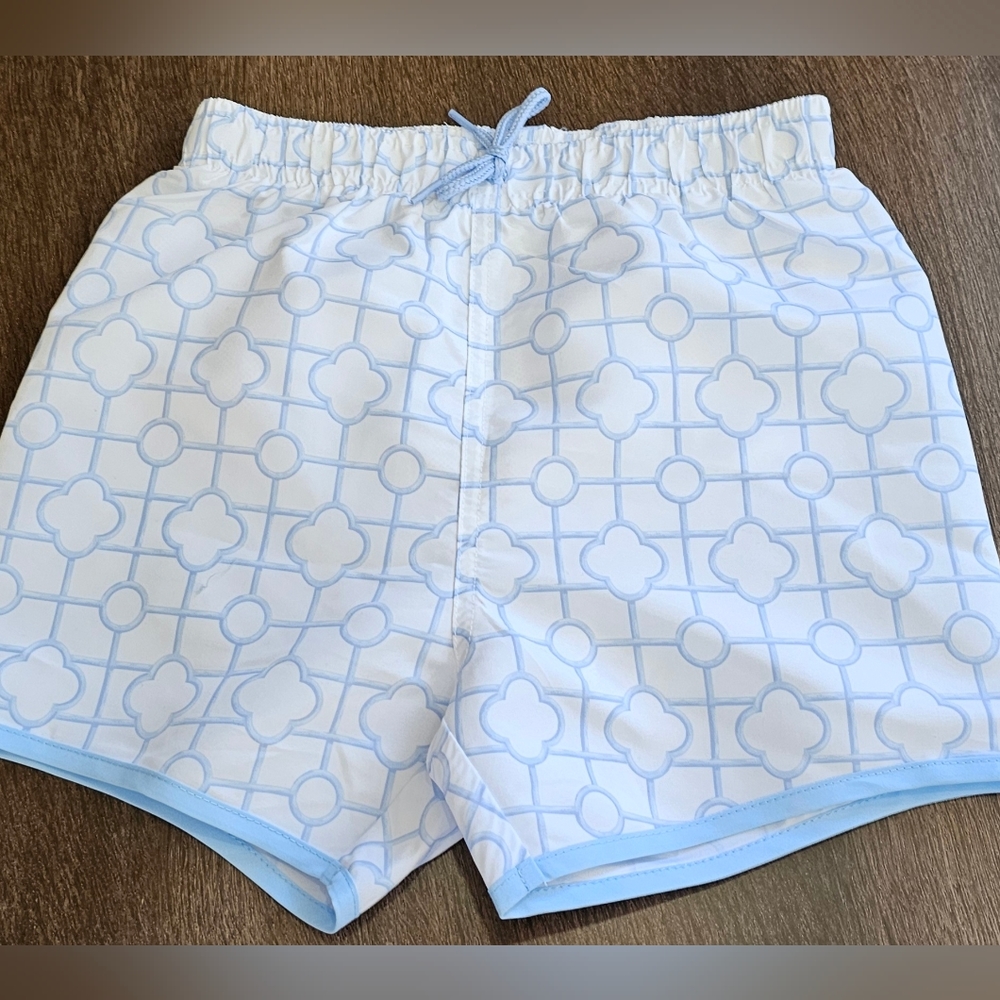 New Edgehill Collection Stylish White and Blue Patterned Swim  Shorts